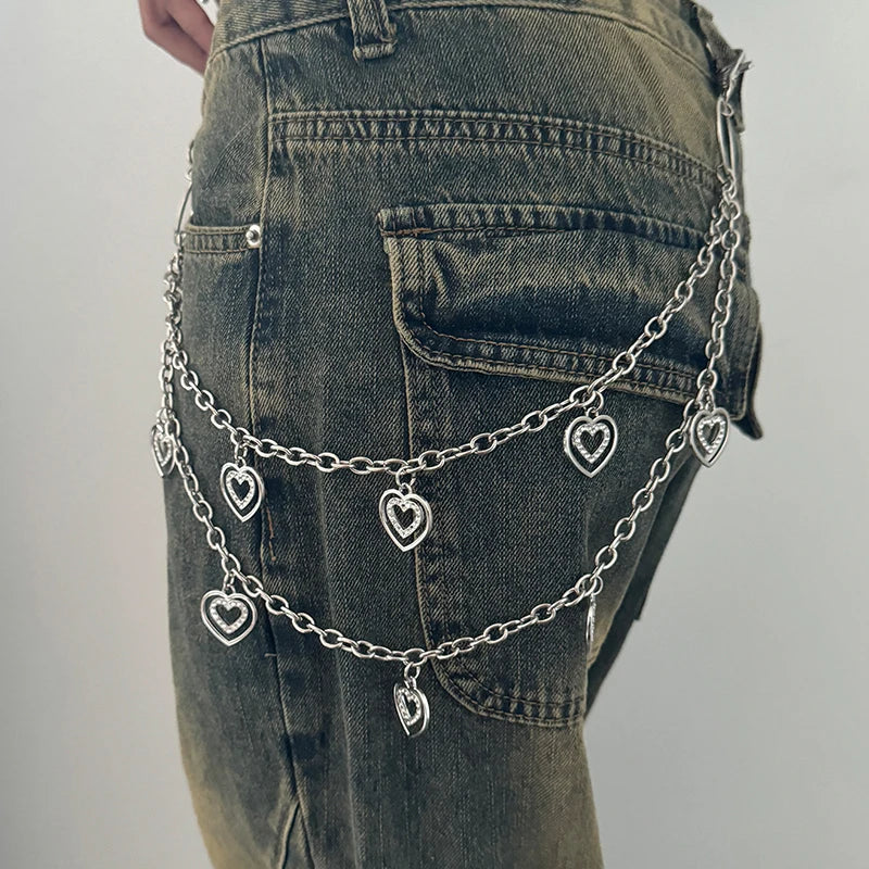 Unisex Jeans Pants Chain Belts - Punk Metal Crescent Geometric Bag Chain, Hip Hop Hipster Keychain for Men & Women