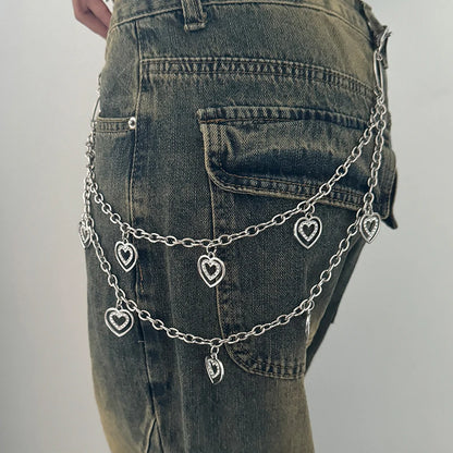 Unisex Jeans Pants Chain Belts - Punk Metal Crescent Geometric Bag Chain, Hip Hop Hipster Keychain for Men & Women