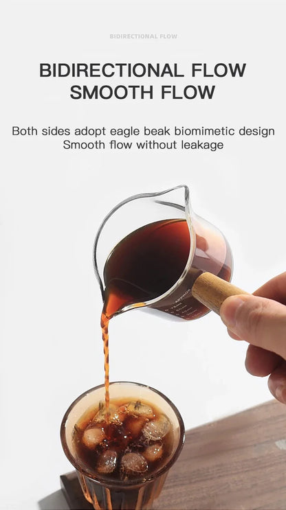 75ML Glass Coffee Measuring Cup with Wooden Handle — Espresso, Milk & Latte Transparent Cup with Scale, Kitchen Coffee Barista Tool