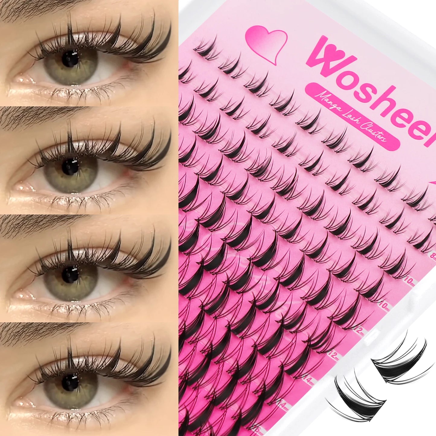 WOSHEER Manga Lash Clusters Kit – Clear Fairy Wet-Look Spiky Individual Anime Eyelashes