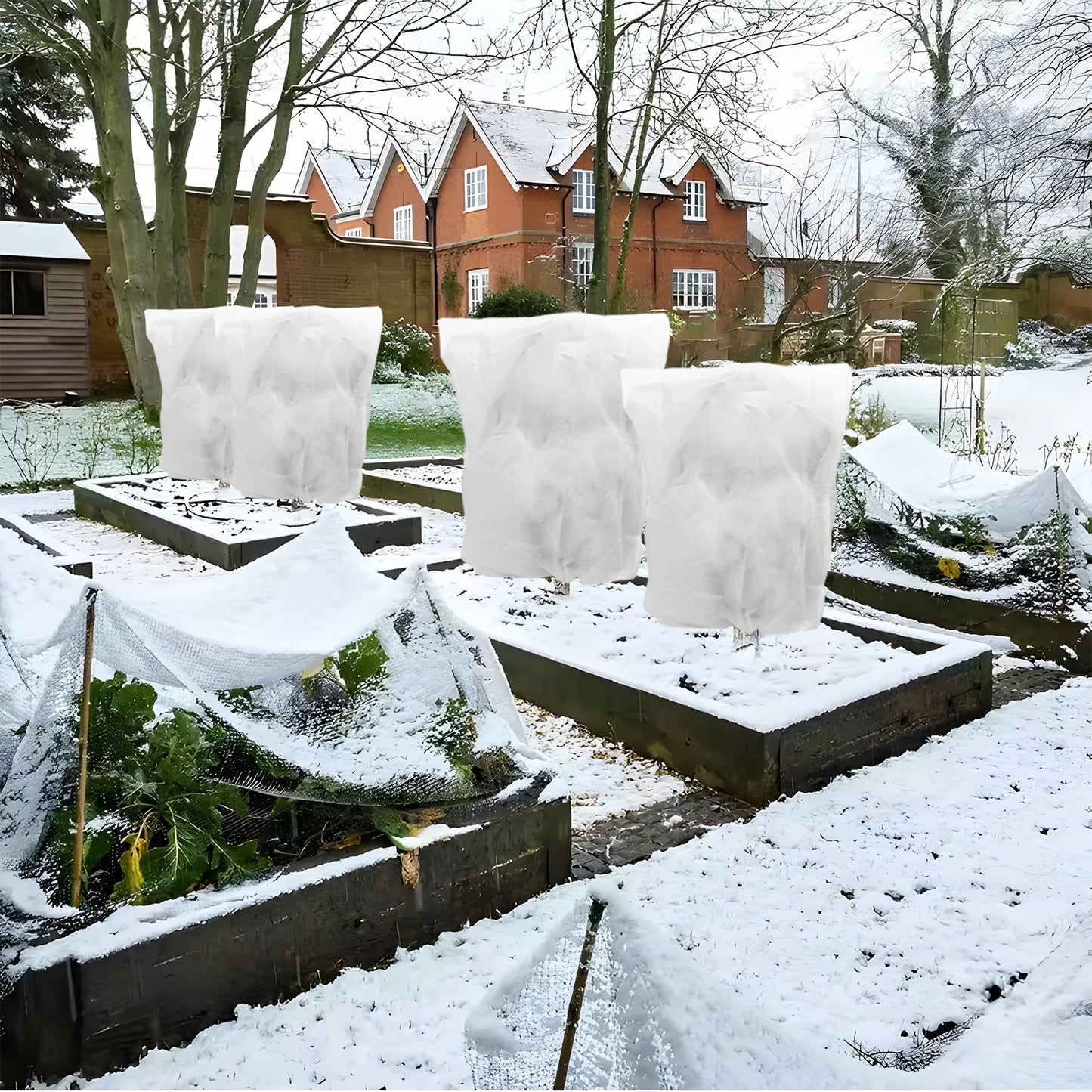 Multi-Size Winter Plant Protection Bag – Non-Woven Anti-Frost Cover with Zipper & Drawstring for Cold Weather Vegetation