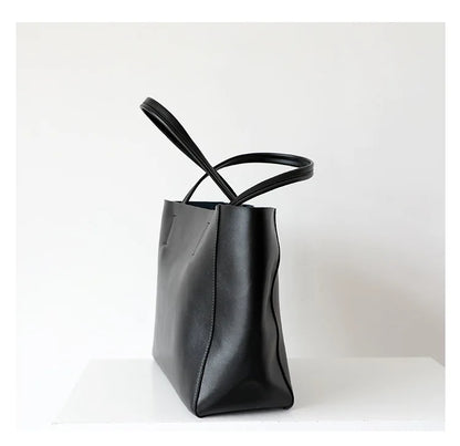 Customized Letter Genuine Leather Tote Bag – Large Capacity, Practical Commuter & Shopping Bag, Cowhide Large Bag