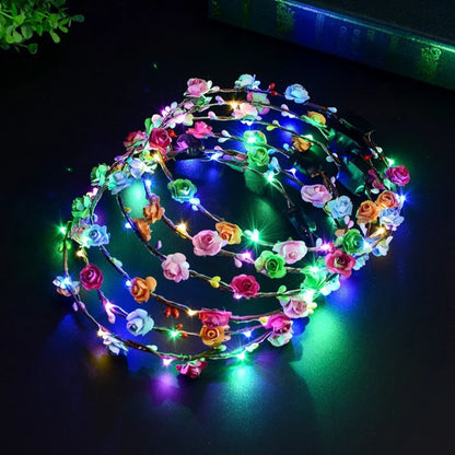 Luminous Flower Wreath Headband - 15/30Pcs 10-LED Garland Crown for Wedding & Christmas