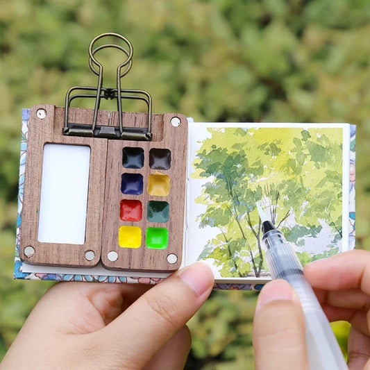 Portable Travel Wooden Handmade 8-Grid 0.5ml Watercolor Paint Palette: Mini Black Walnut Oil Paints Tray Box - Empty Box