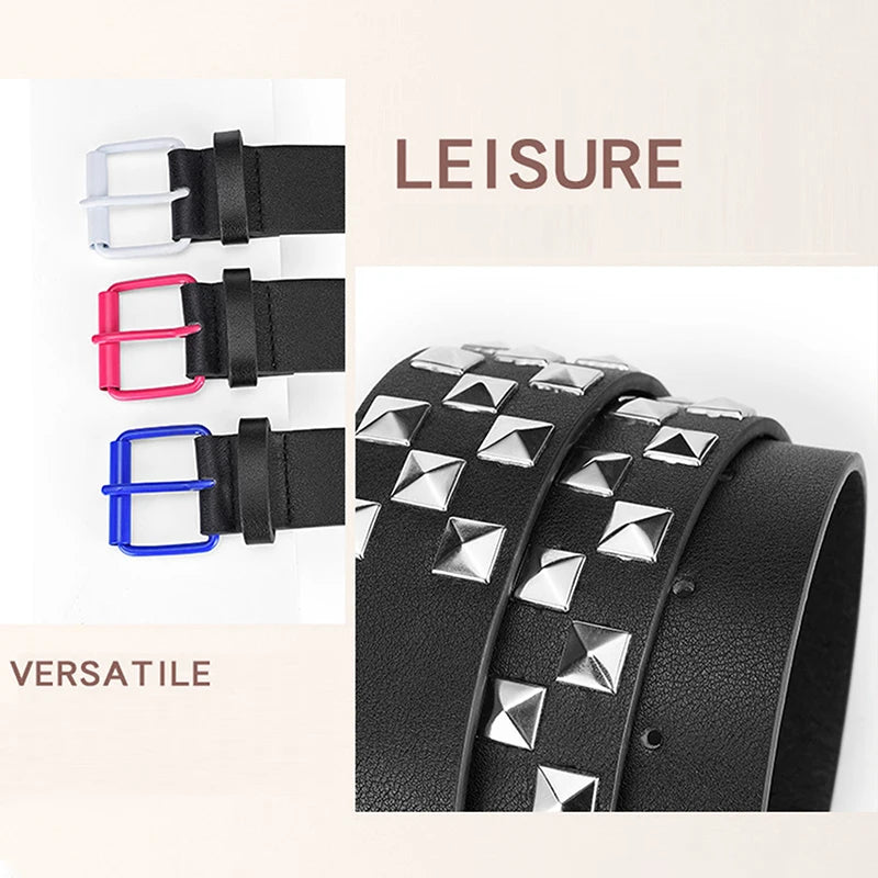 Personalized Checkerboard PU Leather Belt – 107CM Unisex Rivet Punk Hip-Hop Fashion Accessory