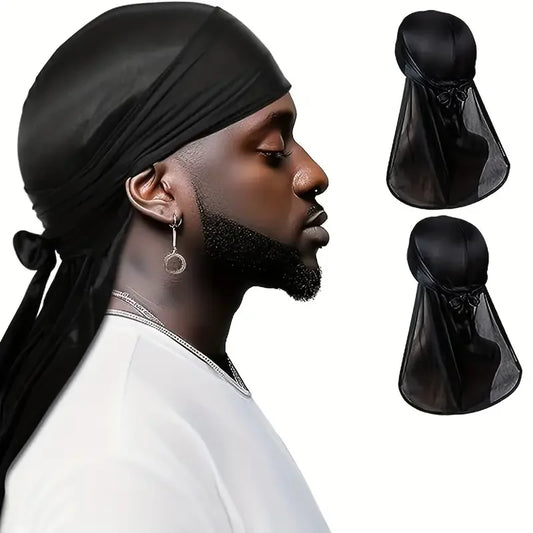 Unisex Silky Long Tail Durag Pirate Hat – Fashion Headwrap, Turban, Bandana, Cap for Women & Men, Hijab Hair Accessories