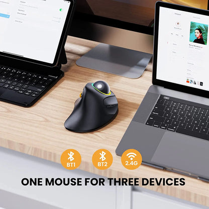 ProtoArc Wireless Index Finger Trackball Mouse - Rechargeable RGB Rollerball, BT 2.4g Mice for Computer Laptop with 3 Device Connection