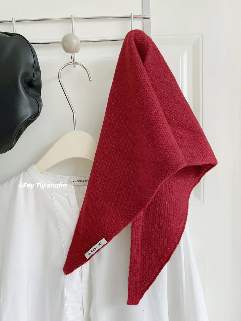 British Korean Style Wool Knitted Triangular Scarf – Multi-Functional Headscarf, Warm Knit Scarf for Women