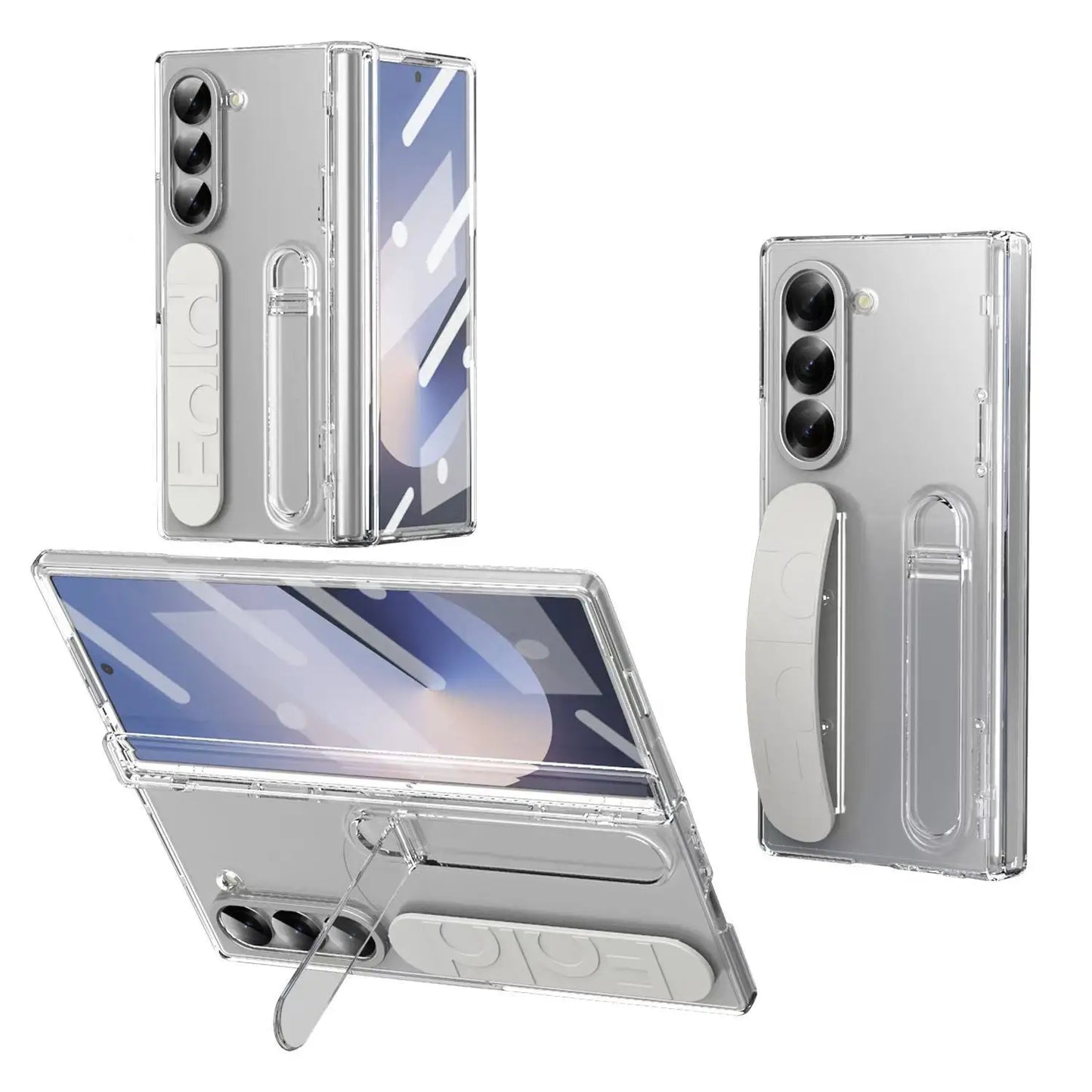 Original Silicone Grip Phone Case for Samsung Galaxy Z Fold 4-7 – Stand & Hinge Protective Cover with Glass Film