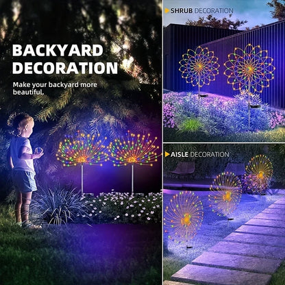 1PC Solar Fireworks Lamp - Outdoor Grass Globe Dandelion Flash String Fairy Lights - 90/150/200 LED for Garden Lawn Holiday Lighting