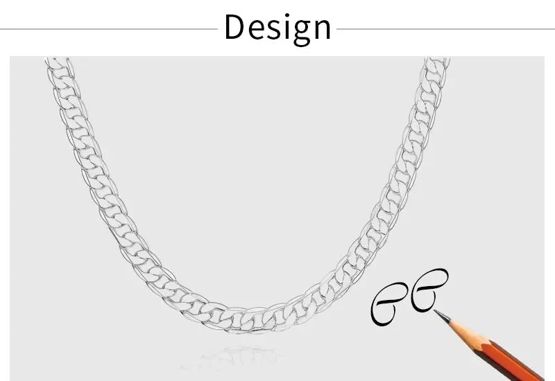 Men’s 925 Sterling Silver Necklace — 2/4/6/8/10/12MM, 40–75cm Chain with Lobster Clasp, Engagement Jewelry for Men, Boys & Women