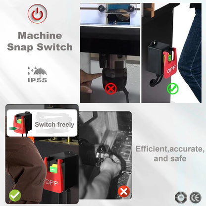 Single Phase Safety Zero Voltage Switch with Plug - Machine Switch for Quick Power Off on Lathe, Milling Table, Cutter (220V-250VAC)