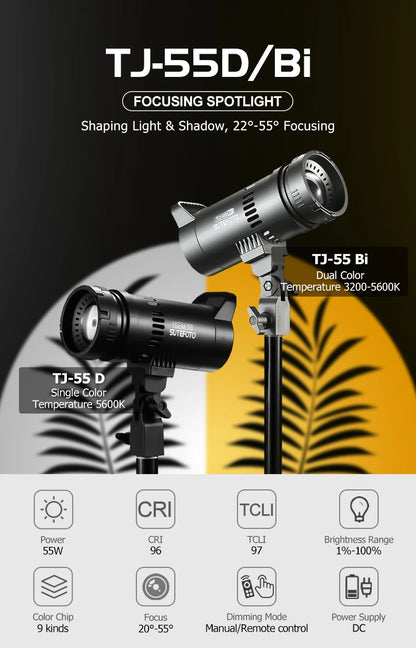 Sutefoto TJ55 Bi-Color LED Video Light - 55W COB Photographic Light, 3200K-5600K, Portable Fill Light for Video & Live Streaming