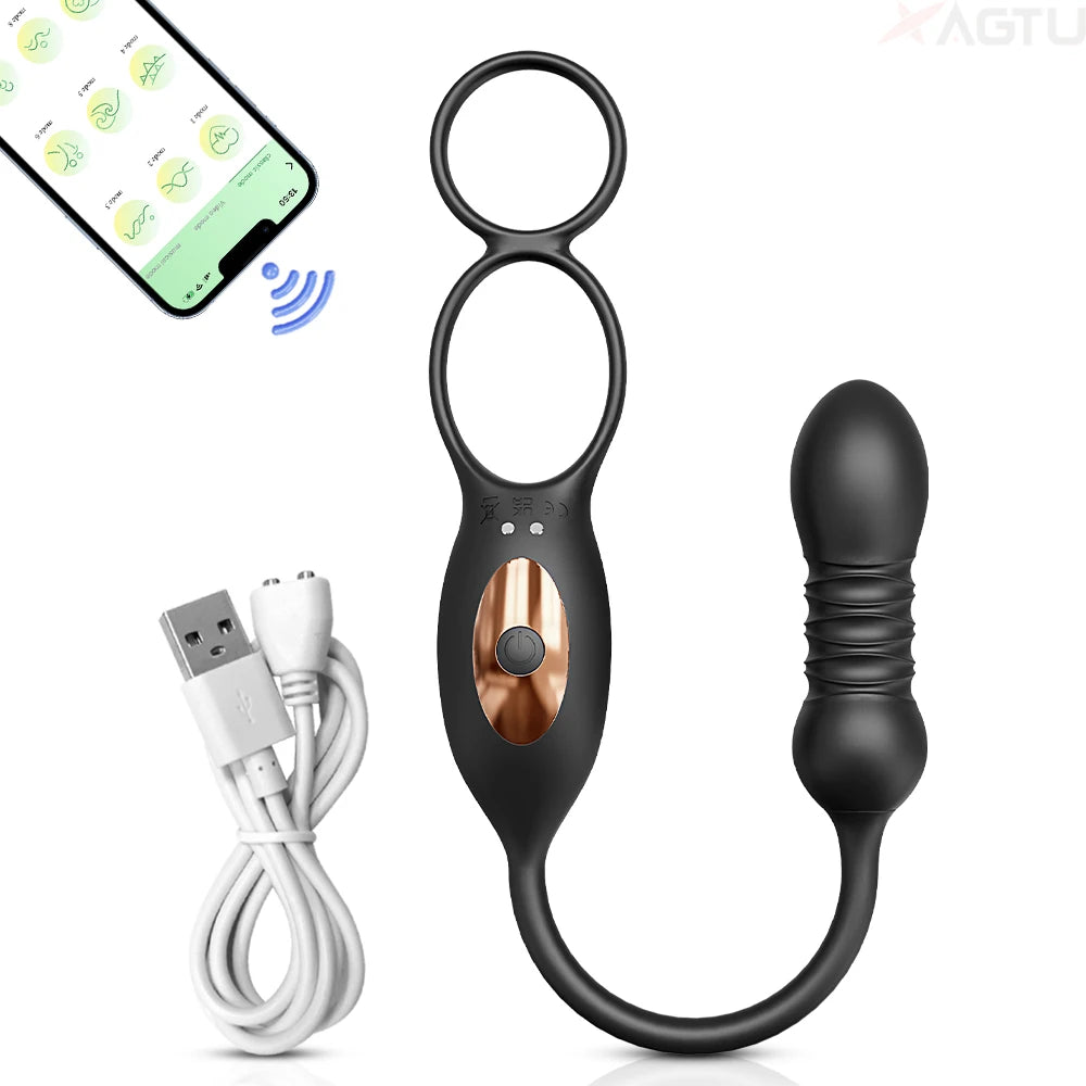 App-Controlled Male Penis Ring – Telescopic Anal Vibrator & Prostate Massager, Cock Ring Adult Sex Toy for Men