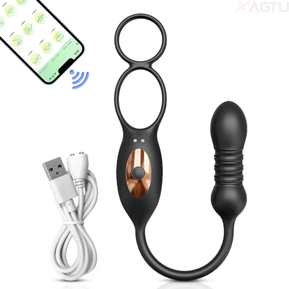 App-Controlled Male Penis Ring – Telescopic Anal Vibrator & Prostate Massager, Cock Ring Adult Sex Toy for Men