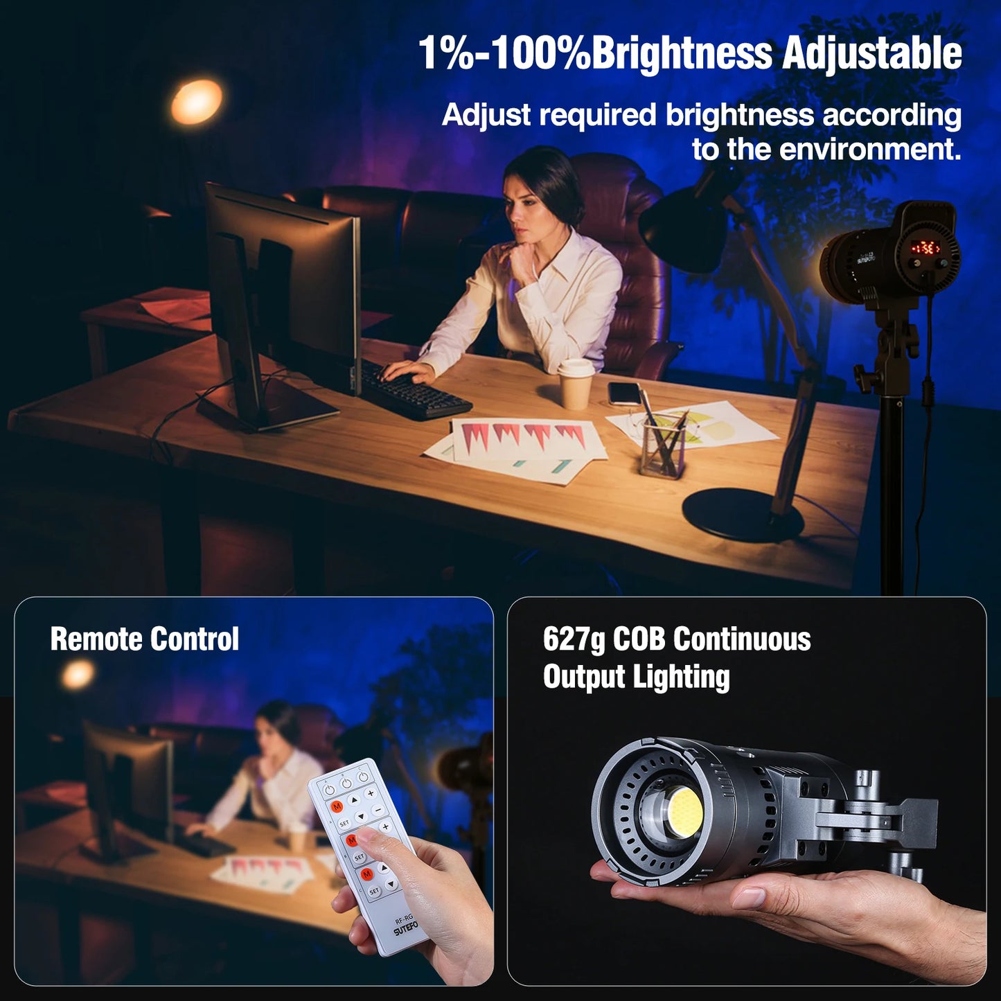 Sutefoto TJ55 Bi-Color LED Video Light - 55W COB Photographic Light, 3200K-5600K, Portable Fill Light for Video & Live Streaming