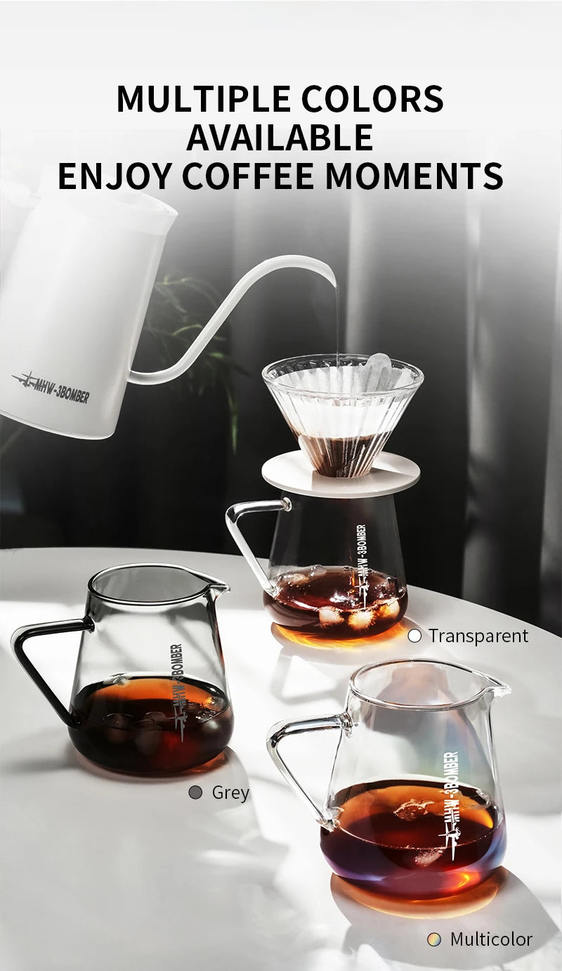 MHW-3BOMBER 500ml Glass Coffee Server — Espresso Dripper & Pour-Over Brewer Pot for Home Kitchen