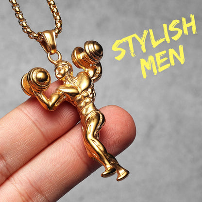 Messi, Ronaldo, Mbappé Football Jersey Necklace – Stainless Steel Dumbbell Pendant Chain for Men, Punk Gym Style