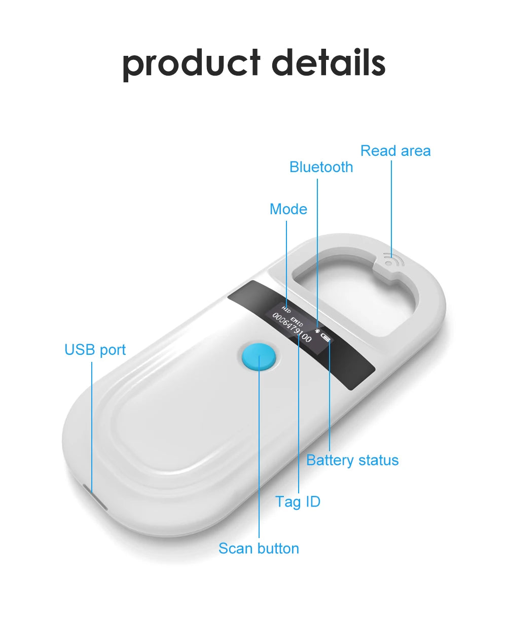 Handheld Animal RFID Reader - 134.2KHz & 125kHz Pet Microchip Scanner, USB/Bluetooth Tag Reader for Cats & Dogs with Tags