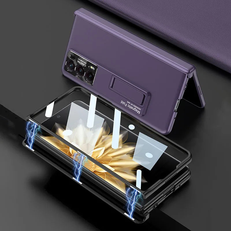 Original Honor Magic V2 Magnetic Hinge Case – Anti-Knock Matte Hard Cover with Outer Screen Glass Stand