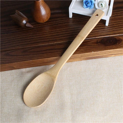 6PCS Bamboo Cooking Utensil Set – Wooden Spoons & Spatulas for Kitchen Mixing & Cooking