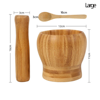 Traditional Bamboo Mortar & Pestle Set – Garlic, Herb & Spice Grinder for Kitchen Crushing and Mashing