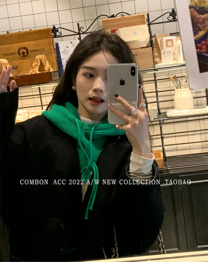 Knitted Hooded Balaclava Hats for Women – Korean Style Winter Outdoor Warmer, Drawstring Neck Collar Beanie Cap