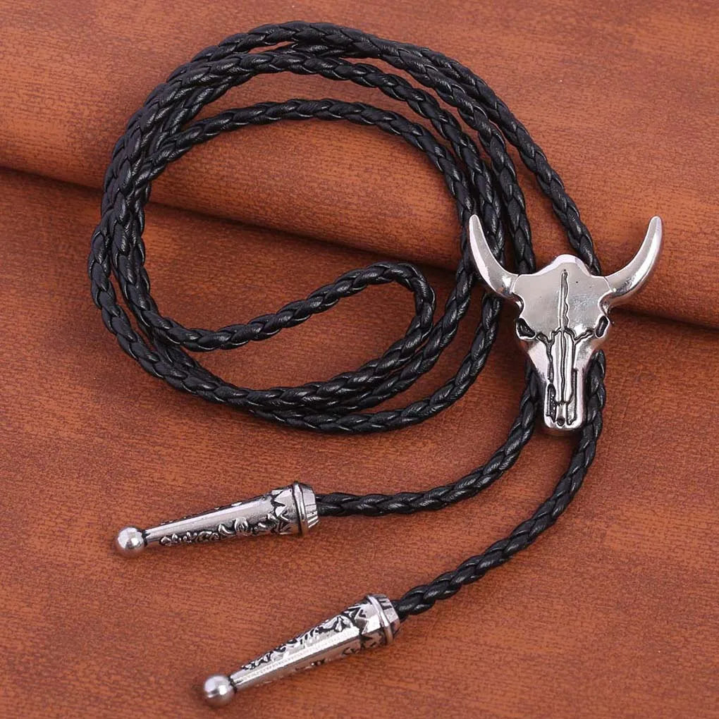 Golden Bolo Tie for Men – Adjustable Cowboy Garment Accessory with Bull Head Pendant, Western Style Necklace