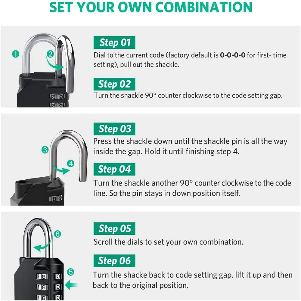 4-Digit Combination Lock – Resettable, Waterproof & Heavy-Duty Padlock for Outdoor Use
