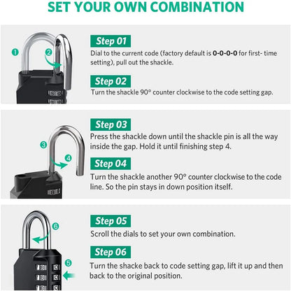 4-Digit Combination Lock – Resettable, Waterproof & Heavy-Duty Padlock for Outdoor Use