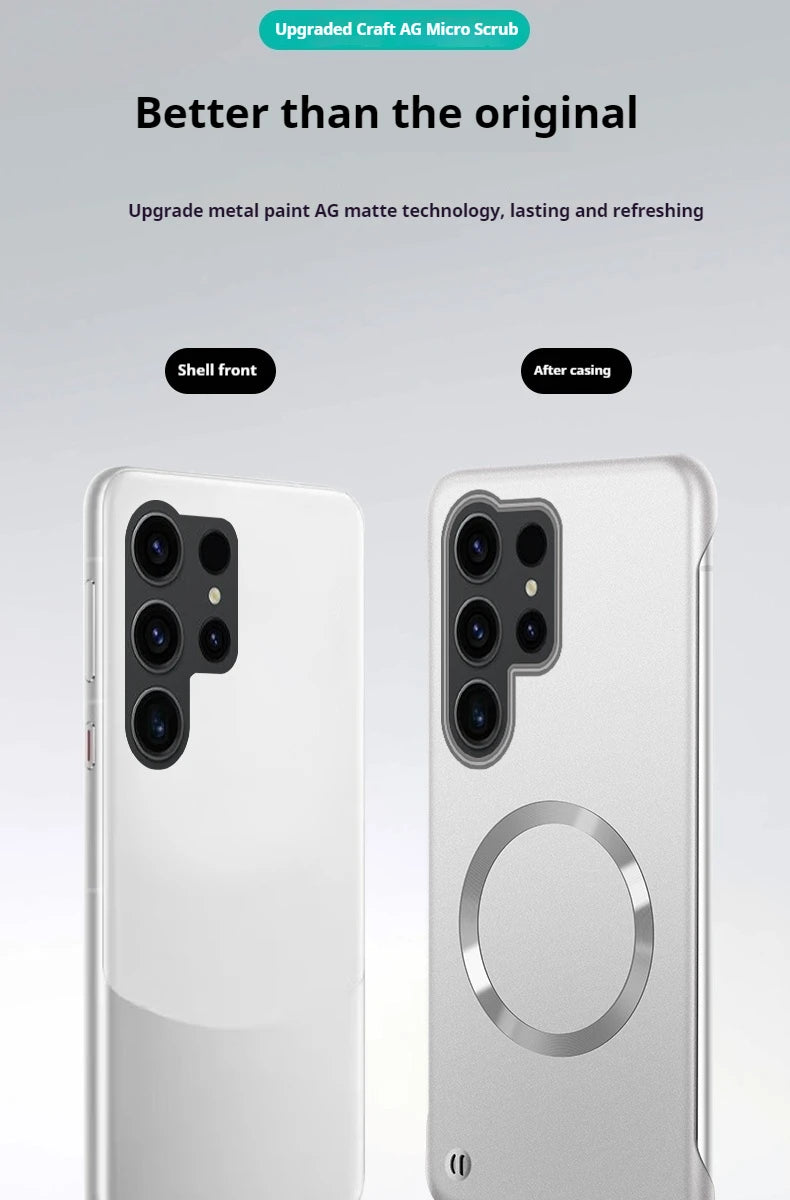 Ultra Thin Magnetic Metal Case for Samsung S25/S24 Ultra, S23/S22 FE – Frameless Matte PC Cover with MagSafe Compatibility