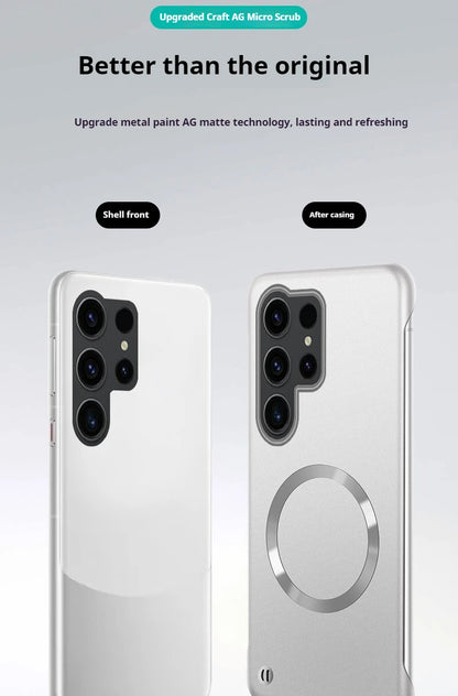 Ultra Thin Magnetic Metal Case for Samsung S25/S24 Ultra, S23/S22 FE – Frameless Matte PC Cover with MagSafe Compatibility