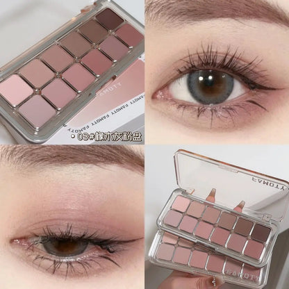 12-Color Matte Eyeshadow Palette – Low Saturation Tea & Apricot Shades, Long-Lasting Daily Eye Makeup