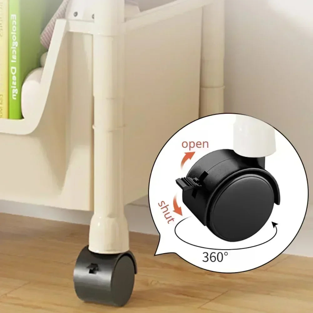 Movable Trolley Bookshelf – Portable Kitchen, Bathroom, and Living Room Storage Cabinet with Corner Narrow Shelf