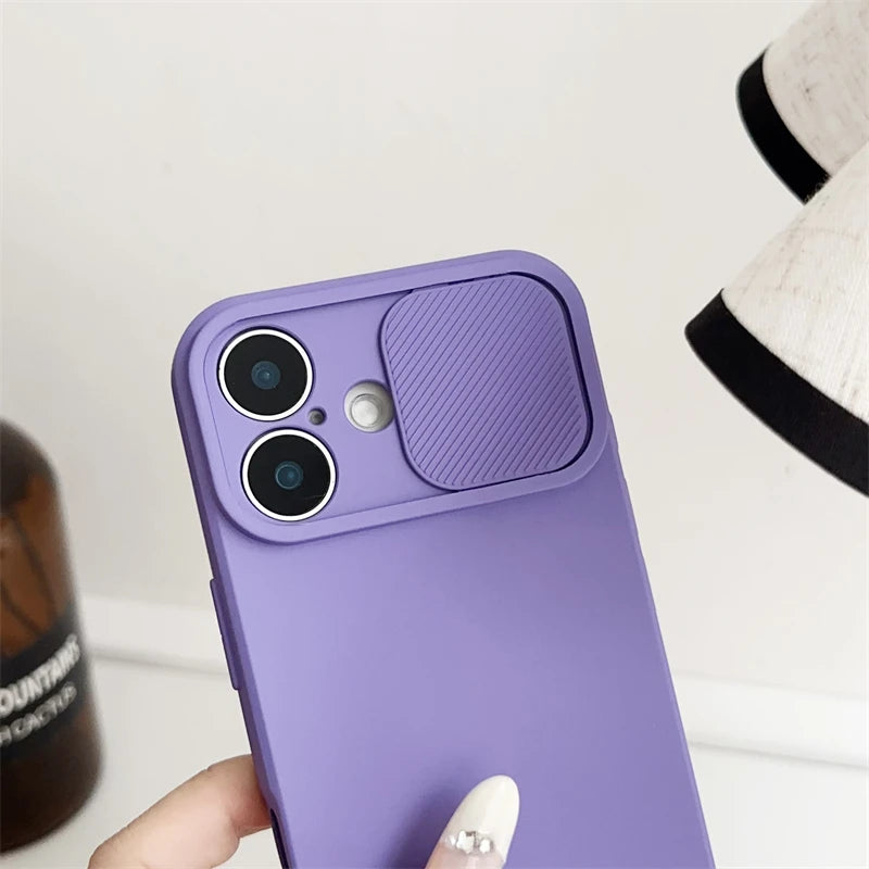 iPhone Slide Camera Lens Protector – Soft Silicone Shockproof Bumper Case for iPhone 7-16