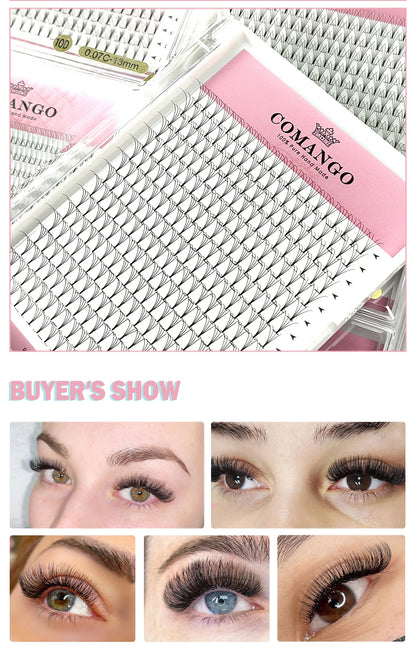 CoMango Wispy Premade Volume Lash Fans – 3-10D Individual Short Stem Faux Mink Russian Eyelash Extensions, 320 Fans