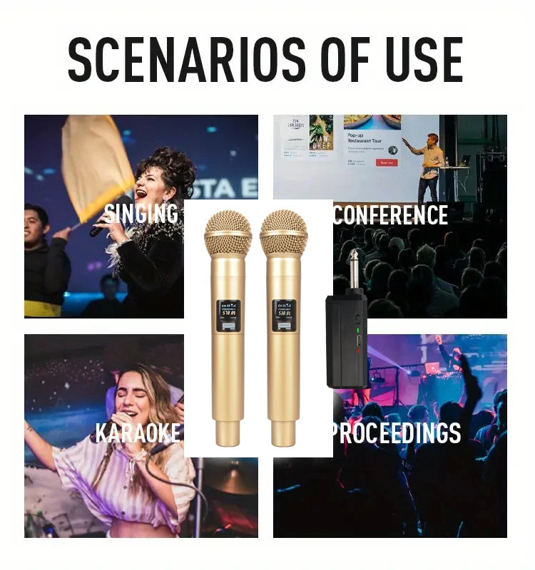 Gold 2.4GHz Wireless Handheld Microphone – Dynamic DJ Recording & Mixer Mic