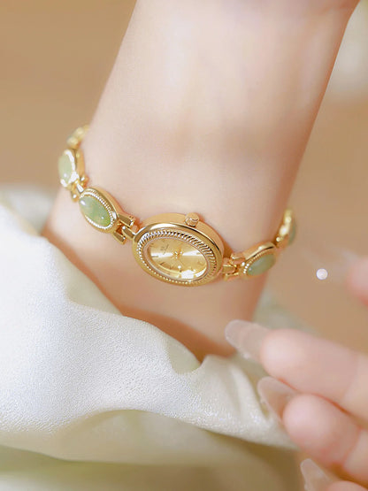UTHAI Women's Luxury Watch – Retro Bracelet with Dongling Stone & Hotan Jade, Waterproof, Gift Chain Watch