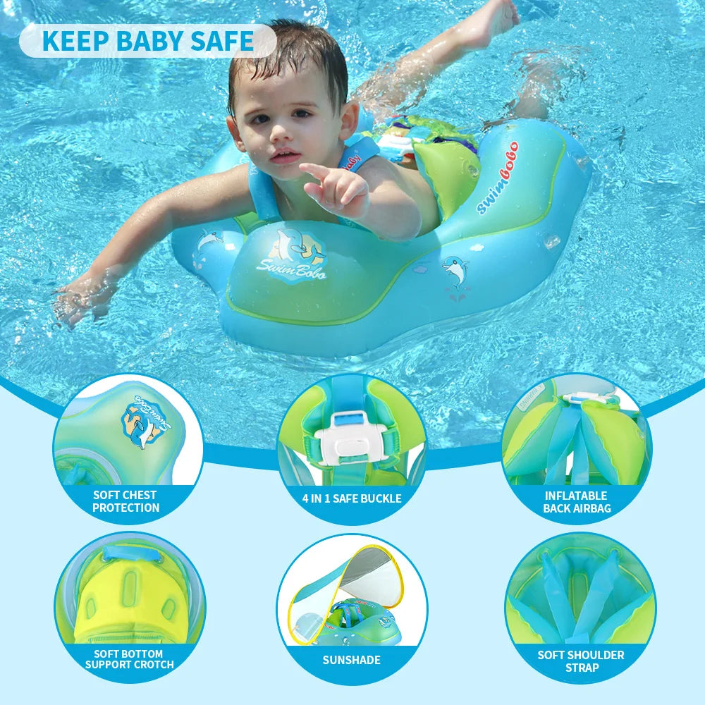 Baby Swimming Float with Canopy – Inflatable Infant Floating Ring, Kids Swim Pool Accessory, Summer Bathing Toy