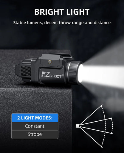 500 Lumens Pistol Light – Rechargeable Flashlight with Strobe Mode for Picatinny & GL Rails, Mini Gun Light