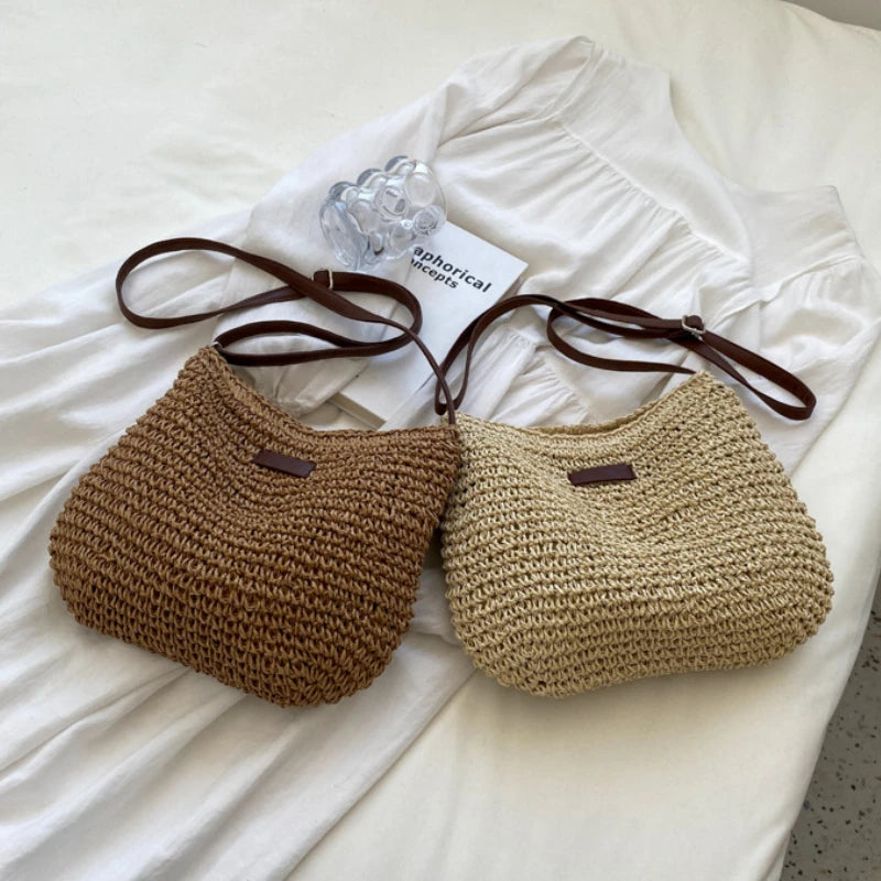 Straw Knitted Handbag – Women’s Woven Shoulder & Crossbody Beach Bag