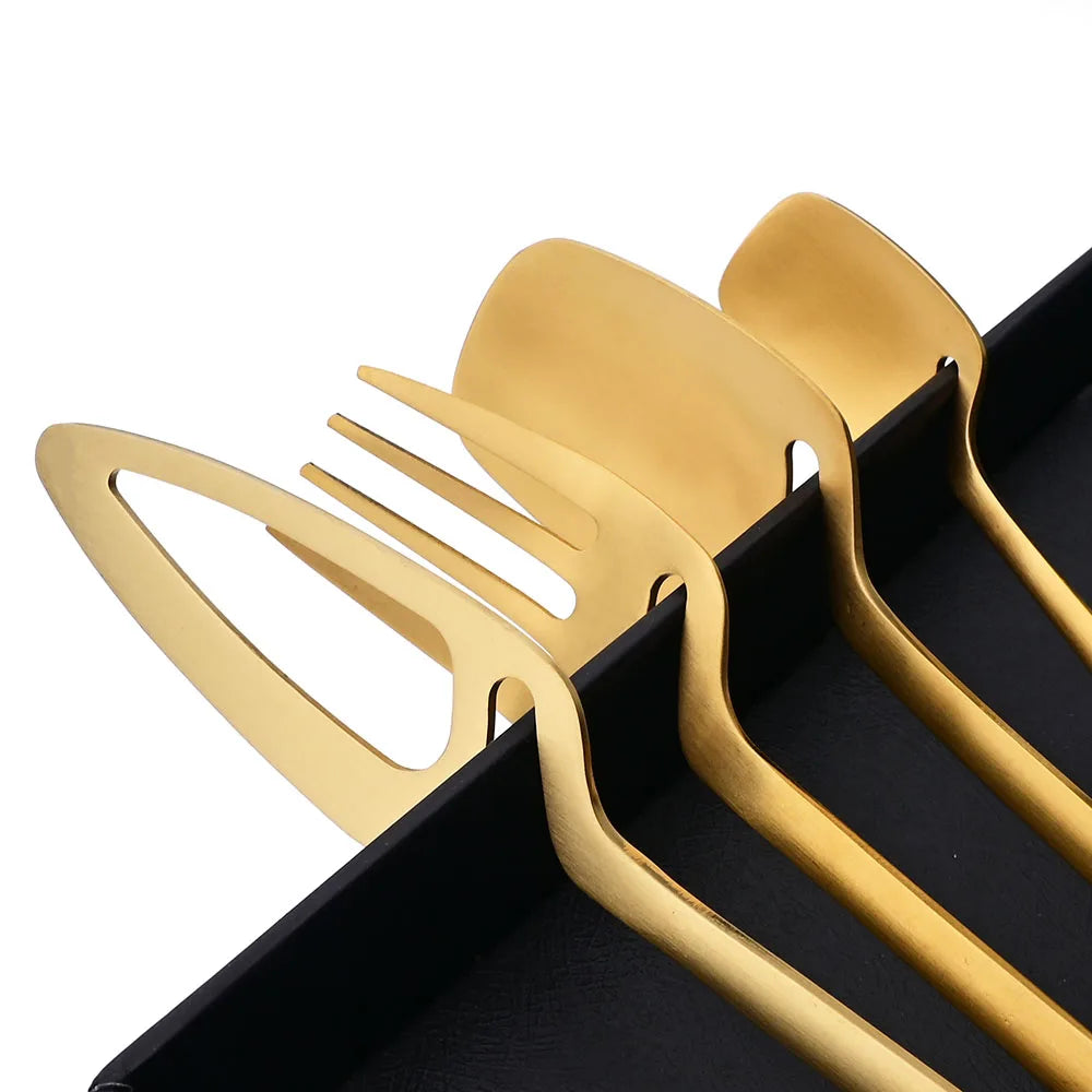 32-Piece Black Matte Stainless Steel Cutlery Set – Knife, Fork, Spoon Dinnerware for Bar, Party & Kitchen