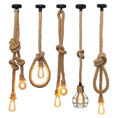 Vintage Hemp Rope Pendant Lights: Industrial E27 Indoor Lighting for Loft, Living Room, Bar - Retro Hanging Lamp with Attic Personality