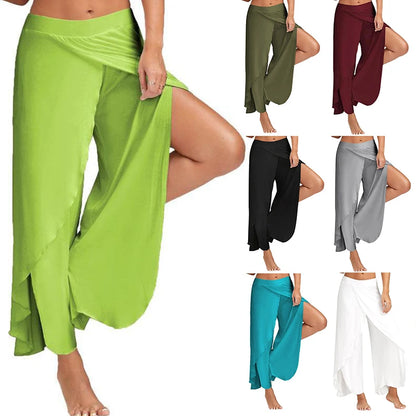Women’s Wide Leg Yoga Pants – Elastic Waist, Casual Loose Fit, Split & Harem Style Fitness Trousers in Solid Colors