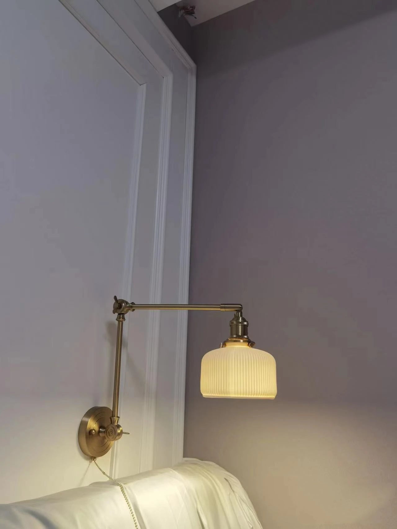 IWHD 2022 Ceramic Copper LED Wall Lamp — Adjustable Swinging Long Arm Light for Bedroom & Living Room