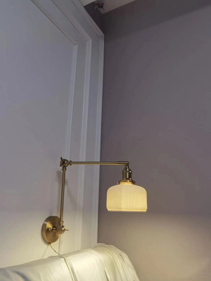 IWHD 2022 Ceramic Copper LED Wall Lamp — Adjustable Swinging Long Arm Light for Bedroom & Living Room