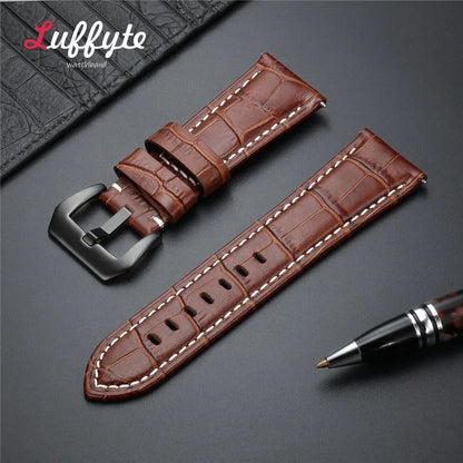 High-Quality Genuine Leather Watch Strap – 20mm-26mm Men's Band in Black, Brown & Blue