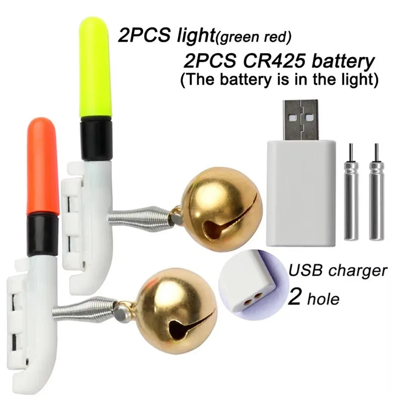 LED Fishing Rod Light Stick with Bell – USB Rechargeable CR425 3.6V Luminous Night Bite Alarm
