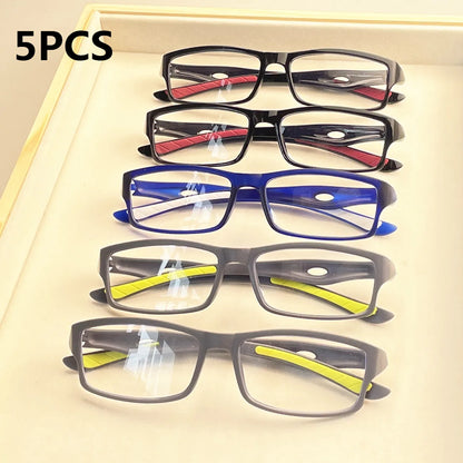 5PCS Sport Style Non-Prescription Reading Glasses – Anti-Blue Light Rectangular Full Rim Eyewear with PC Frame