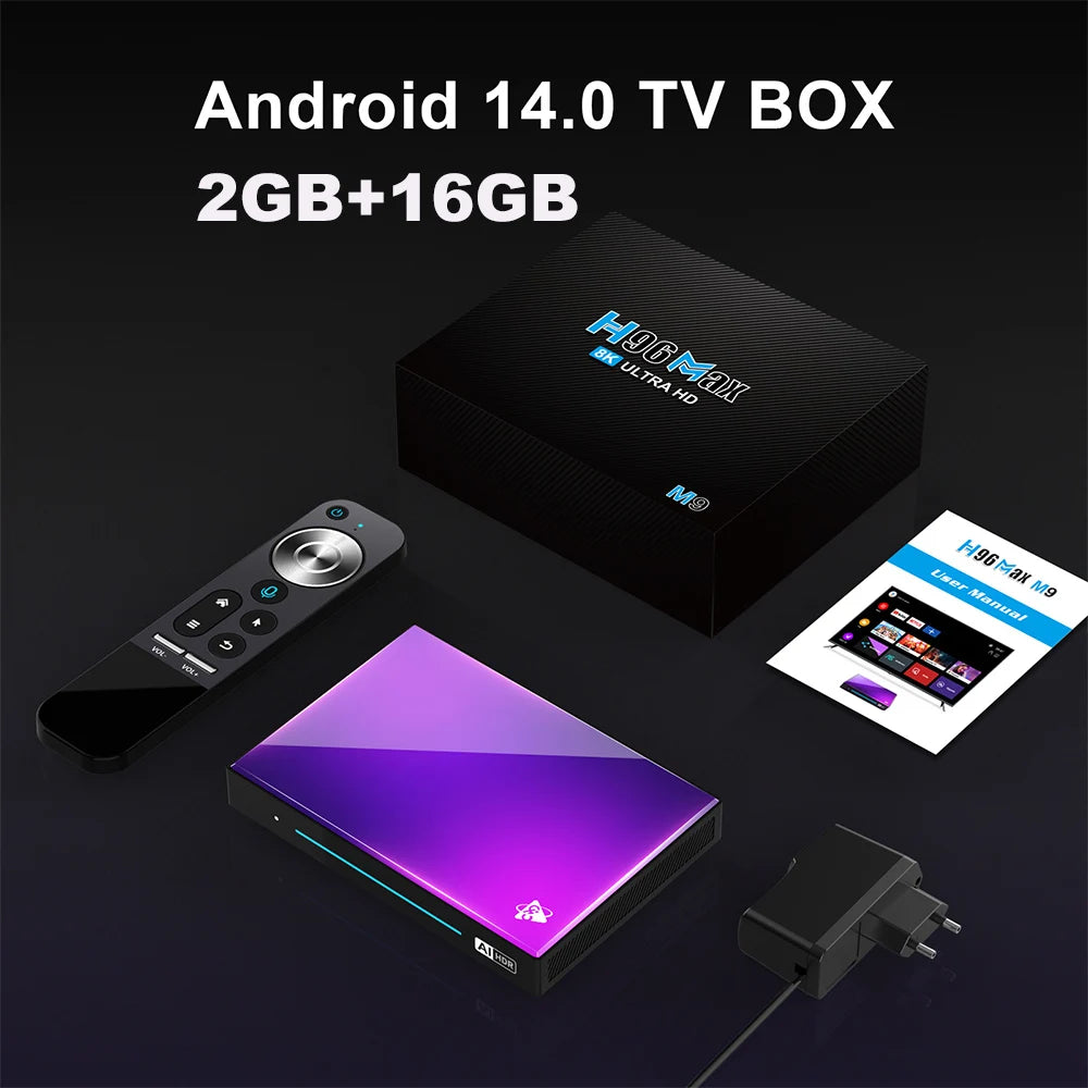 H96 MAX M9 AI Android 14 TV Box, 8-Core Rockchip RK3576, 4GB/64GB to 8GB/128GB, Wifi6, 8K 120fps, BT5.4, 1000M LAN